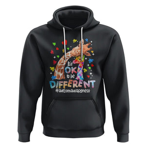 Giraffe Autism Hoodie It's Ok To Be Different Cute Mom And Baby TS01 Black Printyourwear