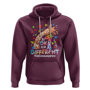 Giraffe Autism Hoodie It's Ok To Be Different Cute Mom And Baby TS01 Maroon Printyourwear