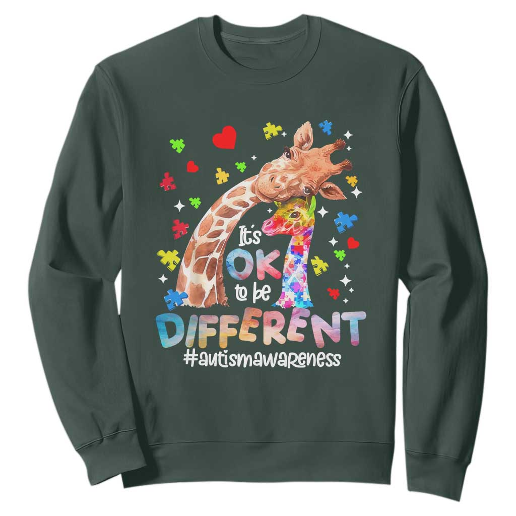 Giraffe Autism Sweatshirt It's Ok To Be Different Cute Mom And Baby TS01 Dark Forest Green Printyourwear
