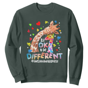 Giraffe Autism Sweatshirt It's Ok To Be Different Cute Mom And Baby TS01 Dark Forest Green Printyourwear