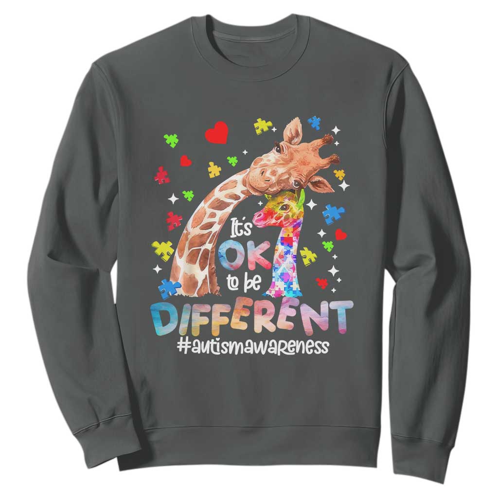 Giraffe Autism Sweatshirt It's Ok To Be Different Cute Mom And Baby TS01 Dark Heather Printyourwear