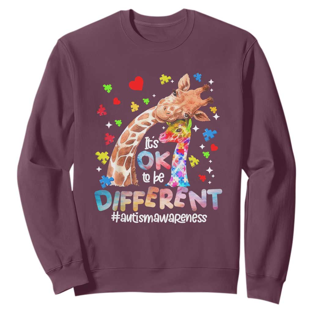 Giraffe Autism Sweatshirt It's Ok To Be Different Cute Mom And Baby TS01 Maroon Printyourwear