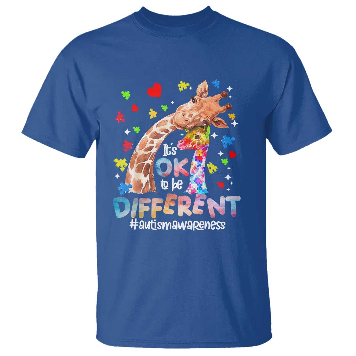 Giraffe Autism T Shirt It's Ok To Be Different Cute Mom And Baby TS01 Royal Blue Printyourwear