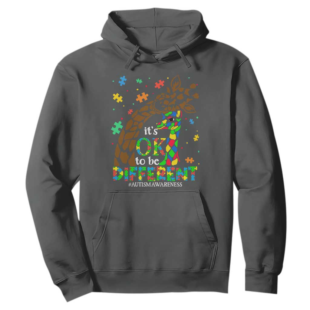 Giraffe Autism Hoodie Its Ok To Be Different Giraffe Mom And Baby TS01 Dark Heather Printyourwear