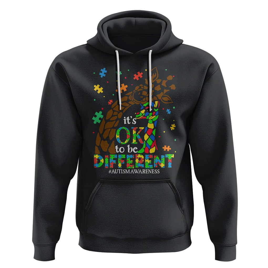 Giraffe Autism Hoodie Its Ok To Be Different Giraffe Mom And Baby TS01 Black Printyourwear