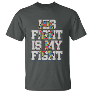 Autism Awarenees T Shirt His Fight Is My Fight Puzzle Ribbon TS01 Dark Heather Printyourwear