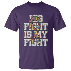 Autism Awarenees T Shirt His Fight Is My Fight Puzzle Ribbon TS01 Purple Printyourwear