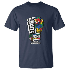 Autism Awareness T Shirt His Fight is My Fight Jigsaw Puzzle Boxing Glove TS01 Navy Printyourwear