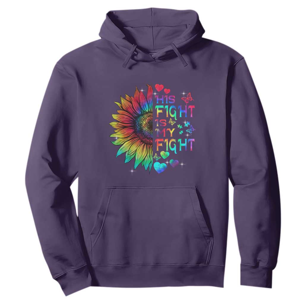 Sunflower Autism Hoodie His Fight is My Fight Rainbow TS01 Purple Printyourwear