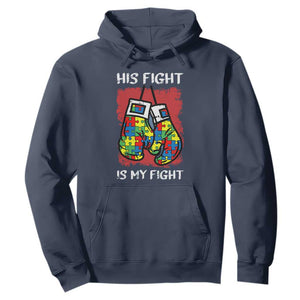 Autism Support Hoodie His Fight is My Fight Jigsaw Puzzle Boxing Gloves TS01 Navy Printyourwear
