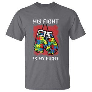 Autism Support T Shirt His Fight is My Fight Jigsaw Puzzle Boxing Gloves TS01 Charcoal Printyourwear