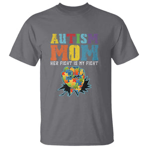 Autism Mom T Shirt Her Fight is My Fight Puzzle Raised Fist TS01 Charcoal Printyourwear