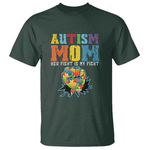 Autism Mom T Shirt Her Fight is My Fight Puzzle Raised Fist TS01 Dark Forest Green Printyourwear