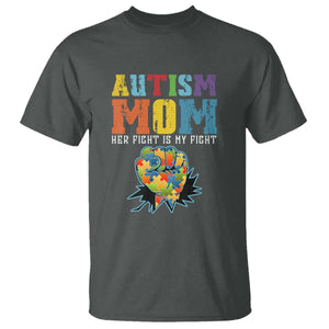 Autism Mom T Shirt Her Fight is My Fight Puzzle Raised Fist TS01 Dark Heather Printyourwear