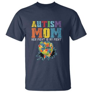 Autism Mom T Shirt Her Fight is My Fight Puzzle Raised Fist TS01 Navy Printyourwear