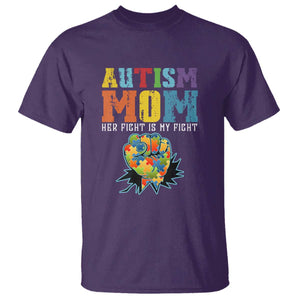 Autism Mom T Shirt Her Fight is My Fight Puzzle Raised Fist TS01 Purple Printyourwear