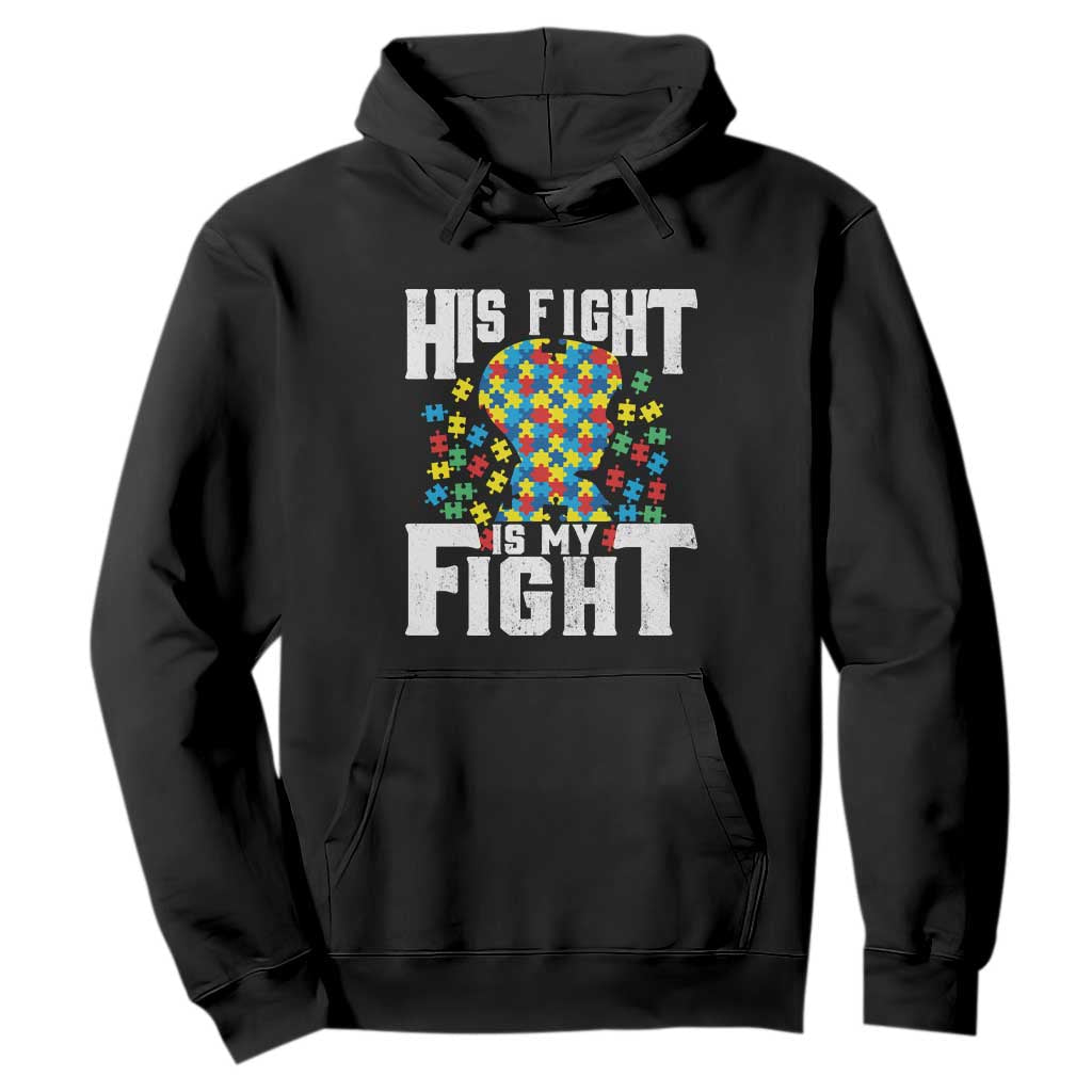 Autism Support Hoodie His Fight is My Fight Jig Saw Puzzle Boy TS01 Black Printyourwear