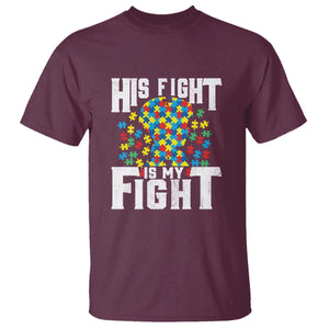 Autism Support T Shirt His Fight is My Fight Jig Saw Puzzle Boy TS01 Maroon Printyourwear