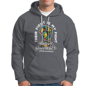 Proud Autism Supporter Hoodie Their Fight is My Fight Raised Fist Fighters TS01 Charcoal Printyourwear