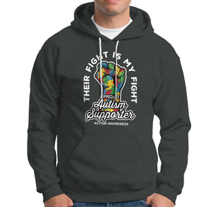 Proud Autism Supporter Hoodie Their Fight is My Fight Raised Fist Fighters TS01 Dark Heather Printyourwear