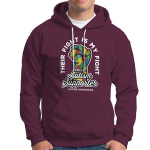 Proud Autism Supporter Hoodie Their Fight is My Fight Raised Fist Fighters TS01 Maroon Printyourwear