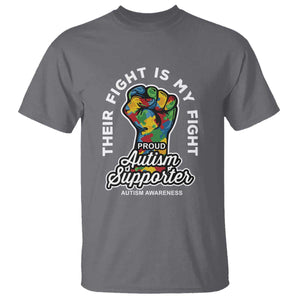 Proud Autism Supporter T Shirt Their Fight is My Fight Raised Fist Fighters TS01 Charcoal Printyourwear