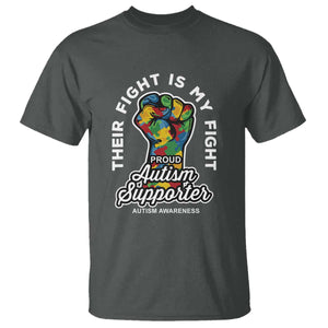 Proud Autism Supporter T Shirt Their Fight is My Fight Raised Fist Fighters TS01 Dark Heather Printyourwear