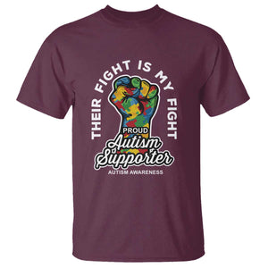 Proud Autism Supporter T Shirt Their Fight is My Fight Raised Fist Fighters TS01 Maroon Printyourwear