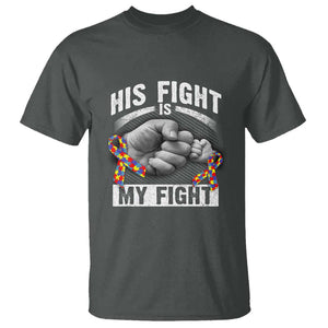 Autism Support T Shirt His Fight Is My Fight Fighters Fist Bump TS01 Dark Heather Print Your Wear