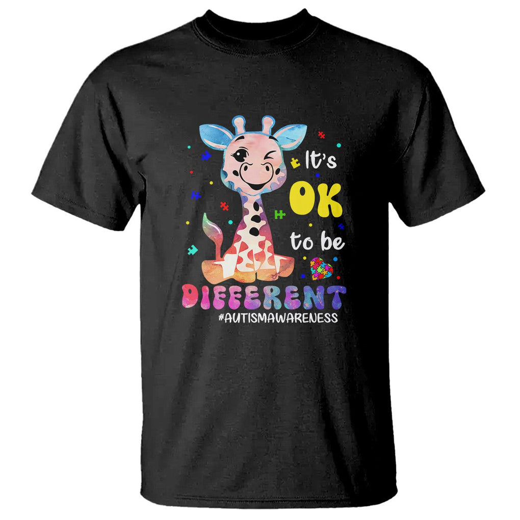 Cute Giraffe Autism T Shirt It's Ok To Be Different TS01 Black Printyourwear