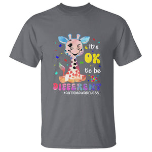 Cute Giraffe Autism T Shirt It's Ok To Be Different TS01 Charcoal Printyourwear