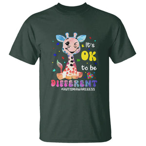 Cute Giraffe Autism T Shirt It's Ok To Be Different TS01 Dark Forest Green Printyourwear