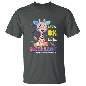 Cute Giraffe Autism T Shirt It's Ok To Be Different TS01 Dark Heather Printyourwear