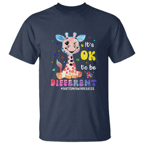 Cute Giraffe Autism T Shirt It's Ok To Be Different TS01 Navy Printyourwear