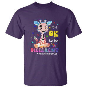 Cute Giraffe Autism T Shirt It's Ok To Be Different TS01 Purple Printyourwear