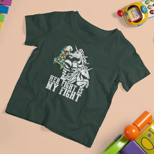 Unicorn Autism Dad T Shirt For Kid Her Fight Is My Fight Strong Fighters TS01 Dark Forest Green Printyourwear