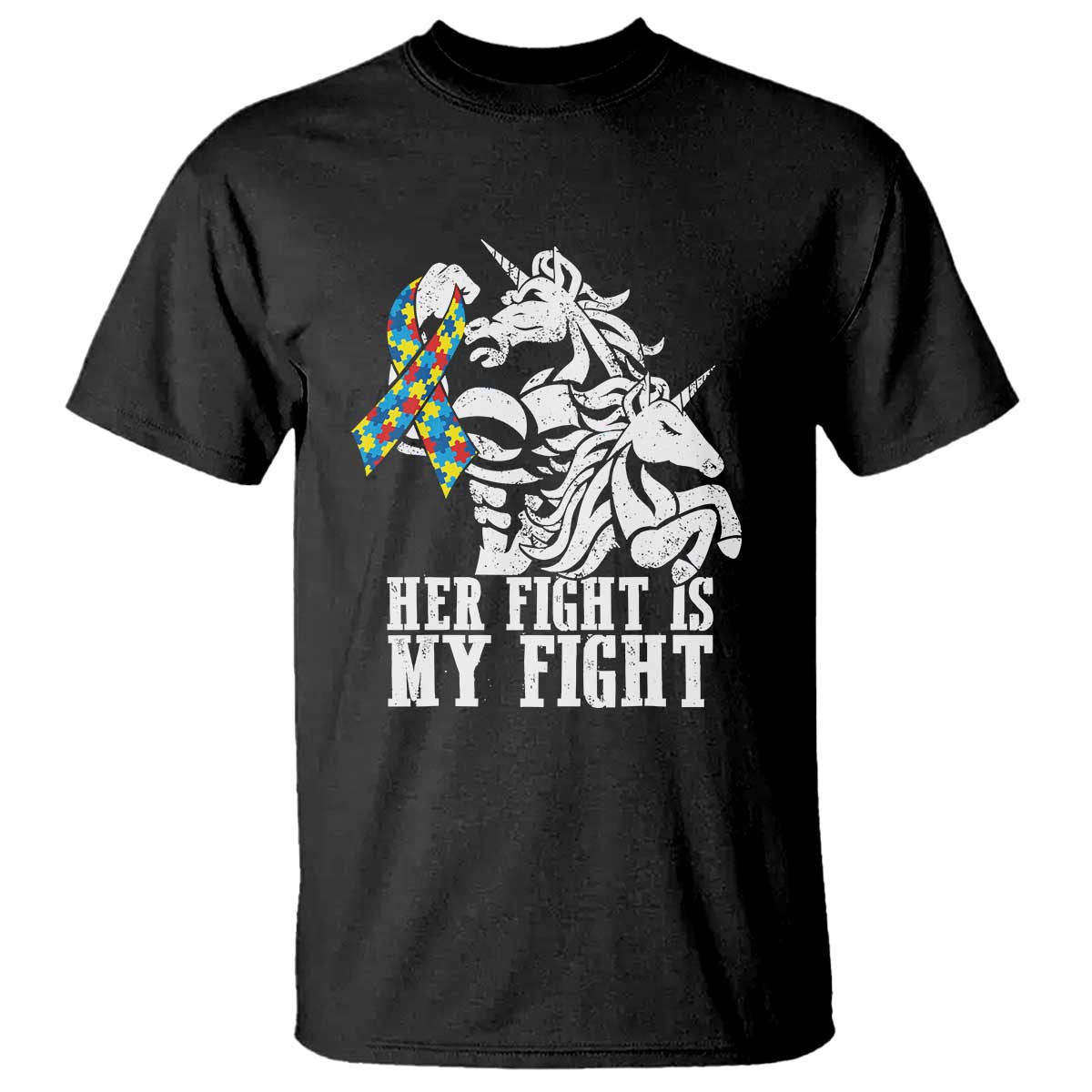 Unicorn Autism Dad T Shirt Her Fight Is My Fight Strong Fighters TS01 Black Printyourwear