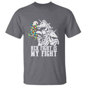 Unicorn Autism Dad T Shirt Her Fight Is My Fight Strong Fighters TS01 Charcoal Printyourwear