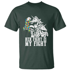 Unicorn Autism Dad T Shirt Her Fight Is My Fight Strong Fighters TS01 Dark Forest Green Printyourwear