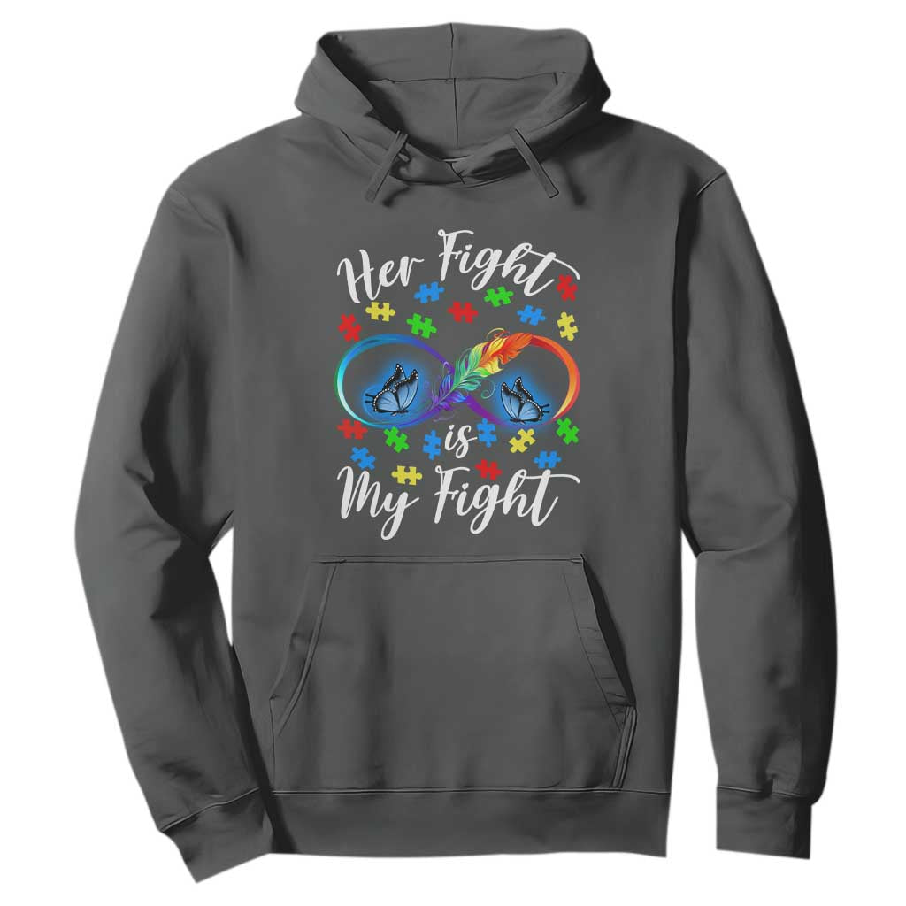 Autism Support Hoodie Her Fight Is My FightRainbow Infinity With Feather Butterflies TS01 Dark Heather Printyourwear
