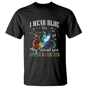 Autism Grandparents T Shirt I Wear Blue For My Grandson Grandma Grandpa Rainbow Infinity with Feather Butterfly TS01 Black Printyourwear