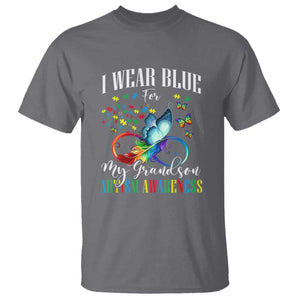 Autism Grandparents T Shirt I Wear Blue For My Grandson Grandma Grandpa Rainbow Infinity with Feather Butterfly TS01 Charcoal Printyourwear