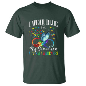 Autism Grandparents T Shirt I Wear Blue For My Grandson Grandma Grandpa Rainbow Infinity with Feather Butterfly TS01 Dark Forest Green Printyourwear