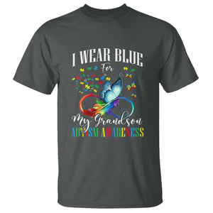 Autism Grandparents T Shirt I Wear Blue For My Grandson Grandma Grandpa Rainbow Infinity with Feather Butterfly TS01 Dark Heather Printyourwear