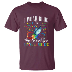 Autism Grandparents T Shirt I Wear Blue For My Grandson Grandma Grandpa Rainbow Infinity with Feather Butterfly TS01 Maroon Printyourwear