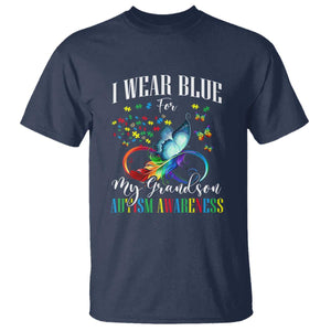 Autism Grandparents T Shirt I Wear Blue For My Grandson Grandma Grandpa Rainbow Infinity with Feather Butterfly TS01 Navy Printyourwear