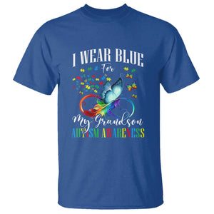 Autism Grandparents T Shirt I Wear Blue For My Grandson Grandma Grandpa Rainbow Infinity with Feather Butterfly TS01 Royal Blue Printyourwear