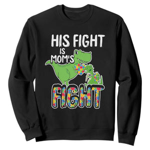 Dinosaur Autism Mama Sweatshirt His Fight Is Mom's Fight Acceot Love Support Jigsaw Puzzle TS01 Black Printyourwear