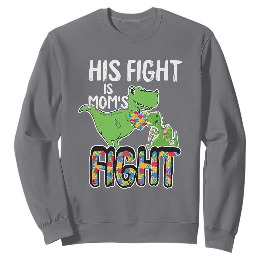 Dinosaur Autism Mama Sweatshirt His Fight Is Mom's Fight Acceot Love Support Jigsaw Puzzle TS01 Charcoal Printyourwear