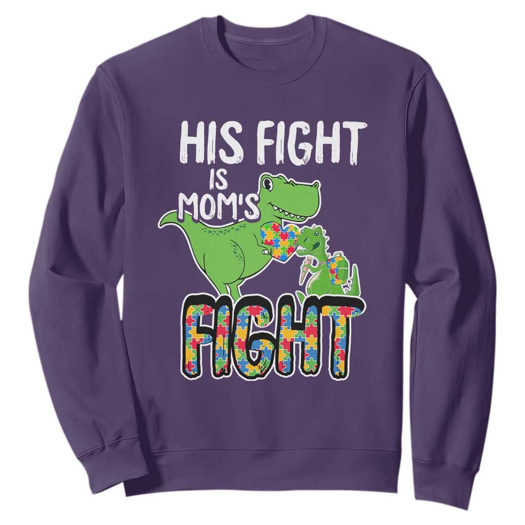 Dinosaur Autism Mama Sweatshirt His Fight Is Mom's Fight Acceot Love Support Jigsaw Puzzle TS01 Purple Printyourwear